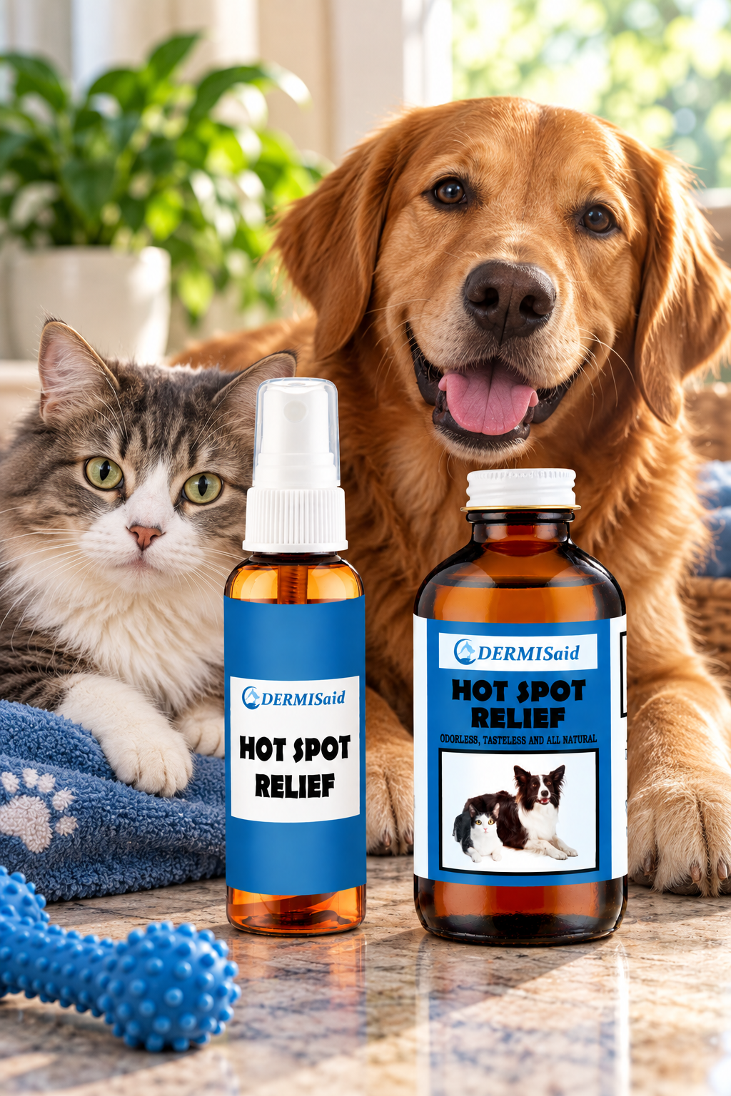 DERMISaid Hot Spot Relief with dog and cat in the background